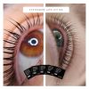 Close-up of a brown eye with long lashes, split into two panels, advertising cysteamine lash lifting; small Step 1 product sachets at bottom; @microwonders visible.
