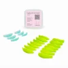 Set of lime green and light blue silicone lash lift shields with a pink labeled package reading 'hybrid silicone shields'.